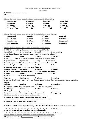 The first written 45-minute term test English 8 (Bản đẹp)